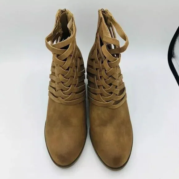 Arizona Jeans Womens Boots 9.5 Olympia Booties Memory Foam Brown Ankle Zip Weave - Picture 5 of 11